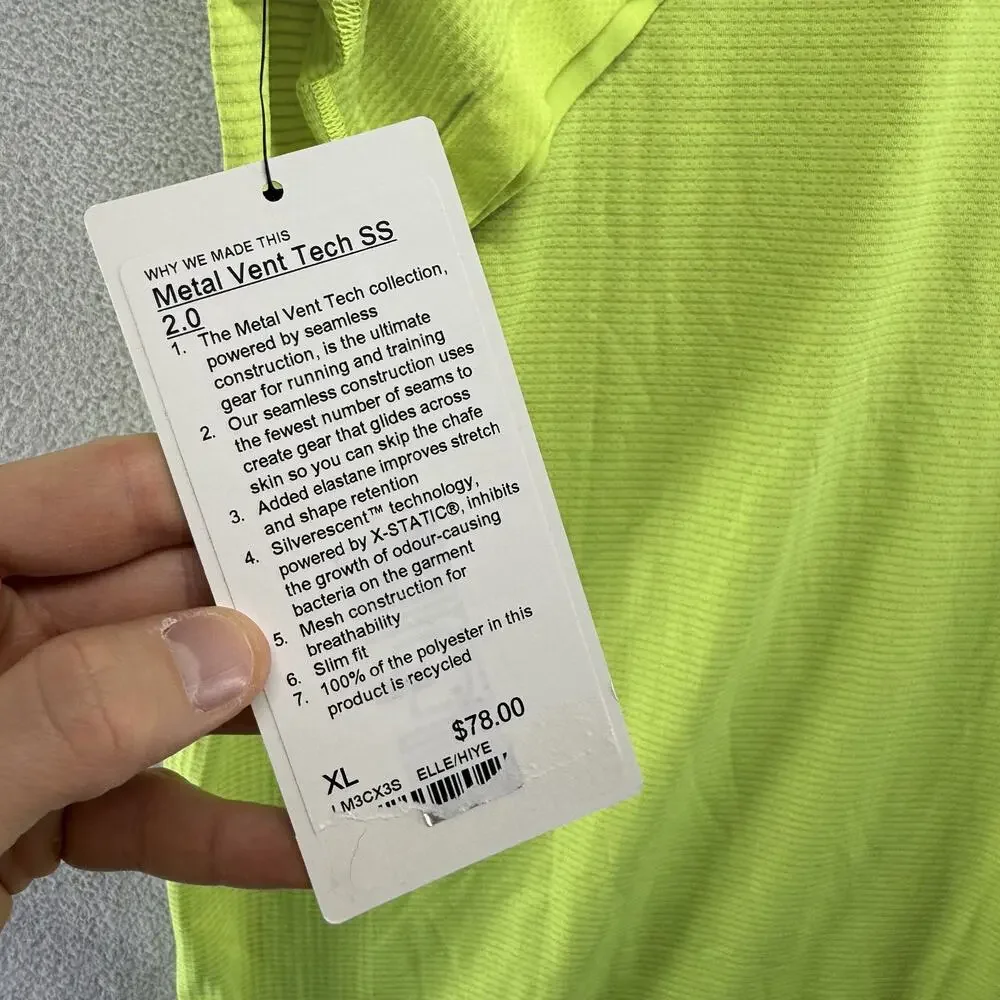 Lululemon Metal Vent Tech Shirt Men's XL Yellow Neon Highlighter Workout 2.0 NEW - Picture 12 of 13